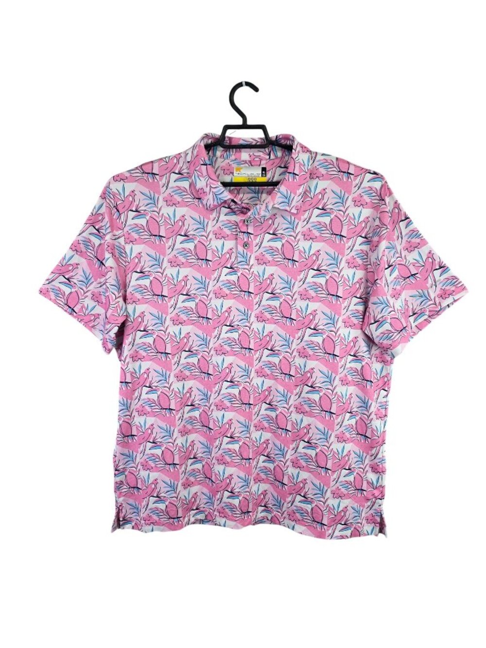 Mens Jack Nicklaus Eco Choice Performance Golf Polo Pink & Blue Floral Birds XL